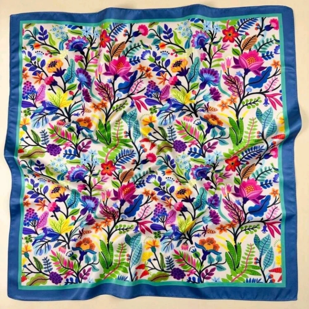 Floral Multicolor Colorful Satin Scarf